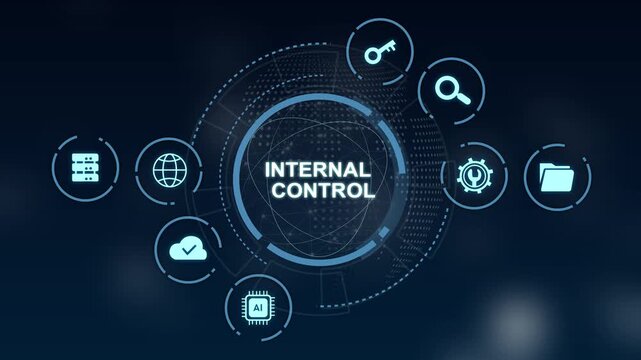 Businessman presses button internal control on virtual screens. Business, Technology, Internet and network concept