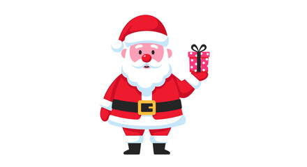 Fototapeta premium Cheerful Santa Claus holding a present in festive celebration with rosy cheeks and holiday cheer, wearing traditional red suit and hat, expressing joy, Christmas greetings for mark.