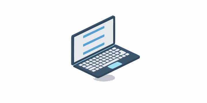 Isometric illustration of a dark blue laptop with a gray screen