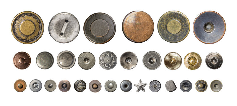 Assortment of metal jeans buttons and rivets