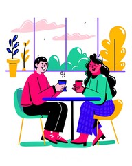 Young couple enjoying coffee at modern cafe
