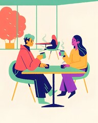 Young couple enjoying coffee at modern cafe