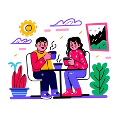 Young couple enjoying coffee at modern cafe