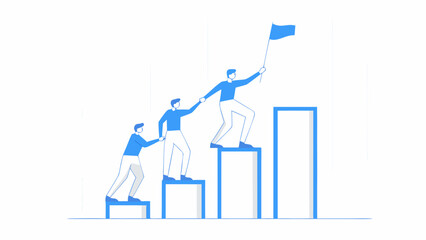 Teamwork and success people climbing steps representing growth and achievement