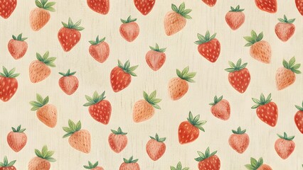 Numerous Fresh Strawberries Scattered Across A Textured Beige Background