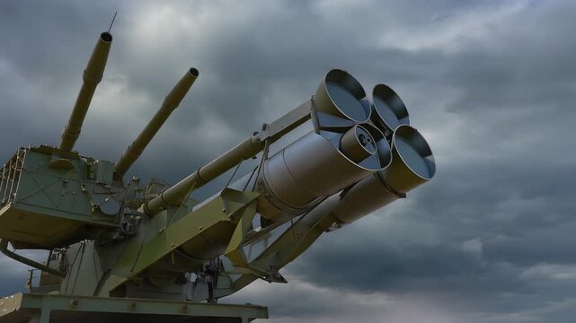Anti-air defense system with twin autocannons & missile launchers