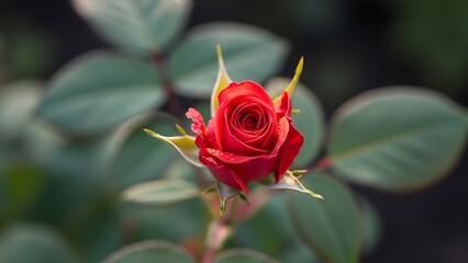 red rose on green background