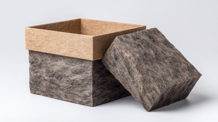 Eco-friendly packaging for electronics closeup of sustainable paper pulp box minimalist design studio environment