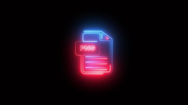 Neon PNG file icon glowing animation isolated on black background
