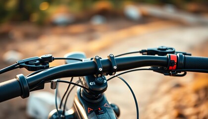 Intricate mountain bike handlebar controls, close-up, soft light,  blue,  bike parts