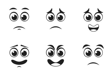 Collection showcases six cartoon eyes with different expressions, conveying various moods in monochrome