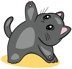 Fototapeta premium Cute Black Cat Doing Yoga Stretch - Funny Kitten Fitness Character Illustration