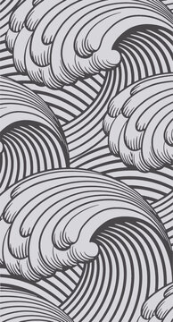 Japanese Style Ocean Waves Background - Traditional Ukiyo-e Engraving Illustration for Graphic Design
