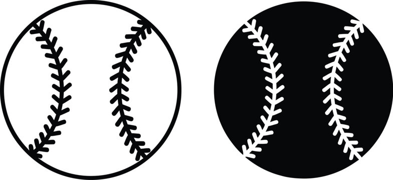 Two distinct baseball icons illustrating different design styles including outline silhouette and full color representations for sports graphic needs
