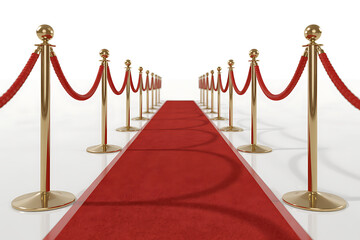 Classic Red Carpet on White Background. Glamour and VIP Entrance