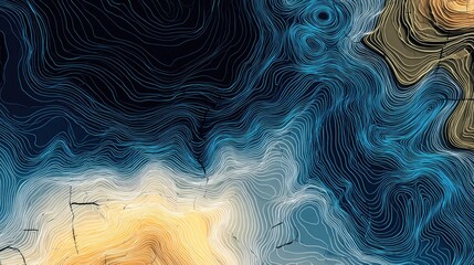Obraz premium Abstract flowing lines digital art with blue and gold color scheme