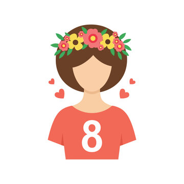 Women's Day vector clipart with floral crown, number 8, and hearts for celebration designs