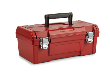 Red Plastic Toolbox on White Background, Portable Tool Storage Solution