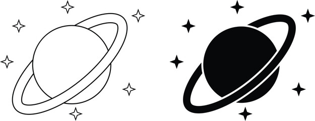 Saturn planet minimalist vector icon. Space exploration silhouette, outline design. © Umer