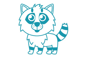 Obraz premium Cartoon raccoon standing cutely with its striped tail and outlined in teal presents itself