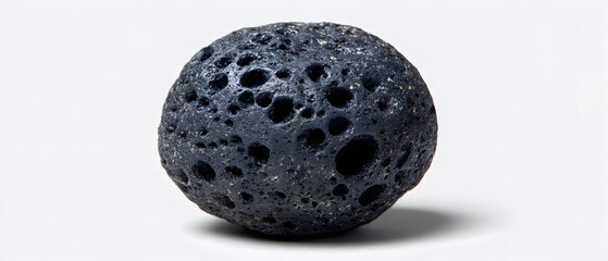 Black rock placed on a plain white background nature minimal still life