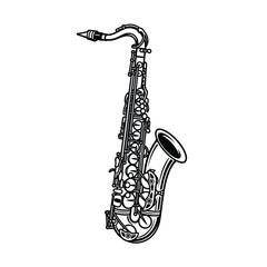 Vector illustration icon a black and white illustration of a saxophone with musical instrument design