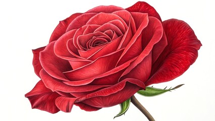 A vibrant detailed painting of a single deep red rose in bloom