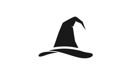 Minimal Black Witch Hat Flat Icon on White