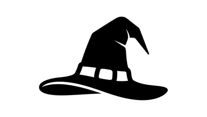 Minimal Black Witch Hat Flat Icon on White