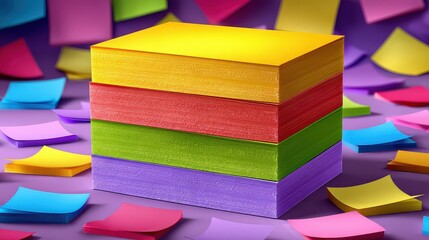 Vibrant Stack of Colorful Sticky Notes for Office Organization