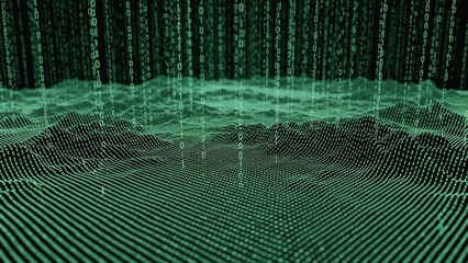 Digital Rain Data Flow Over Abstract Topography In Teal