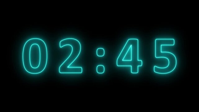 Cyan neon digital clock displaying the time 02:51 with a bright glowing outline against a pure black background, indicative of a futuristic or retro digital interface