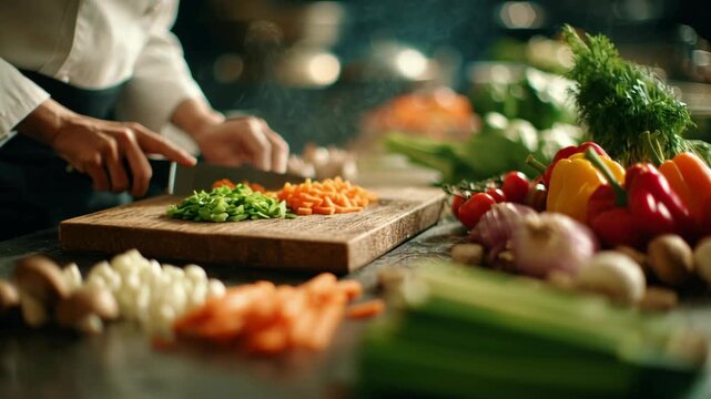 Chef Prepares Fresh Vegetables for a Healthy Meal.