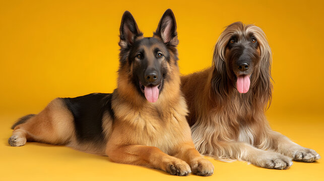 German Shepherd with Afghan Hound Pastor Alem&aacute;n con Galgo Afgano
