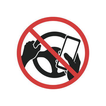 No phone while driving icon prohibition sign driver using mobile phone distracted driving danger warning vector graphic