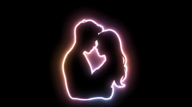 Neon Couple Embrace Silhouette - This video shows the silhouette of a couple embracing, outlined in a neon gradient light effect.