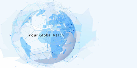 A digital globe constructed from interconnected lines and points symbolizing global reach