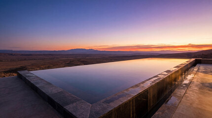 Fototapeta premium Infinity Pool Reflecting a Vibrant Sunset Gradient Horizon