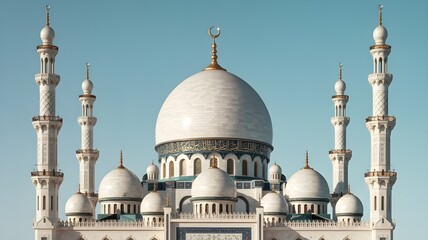 Fototapeta premium Islamic mosque architecture with white domes and minarets
