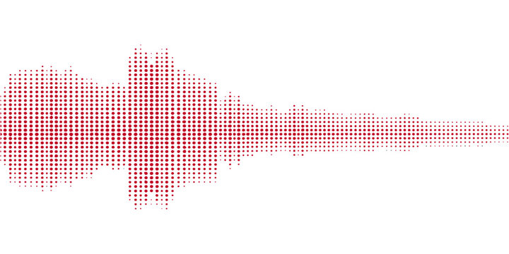 Vector illustration of a digital heart pulse wave and music equalizer frequency pattern as a blue audio sound graph on a white and red background texture