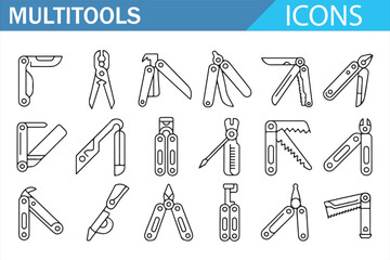 Obraz premium Black Outline Multitool Icons for Hardware and Mechanical Tools