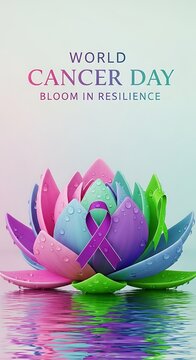 World cancer day bloom in resilience hopeful lotus flower symbolism