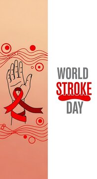 World stroke day awareness ribbon and hand illustration