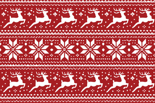 seamless christmas pattern with reindeer and snowflakes