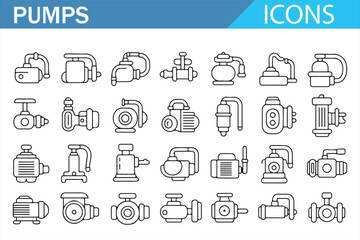 Industrial Fluid Pump Line Icon Set for Engineering and Infrastructure