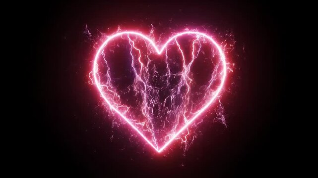Glowing Heart Energy - A glowing heart shape is featured in the center of the frame, with pink and purple electric energy crackling within its borders against a dark background.