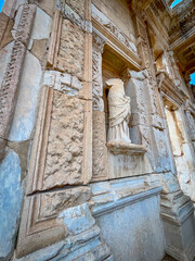 Niche Shelters Draped Marble Statue on Celsus Library Facade