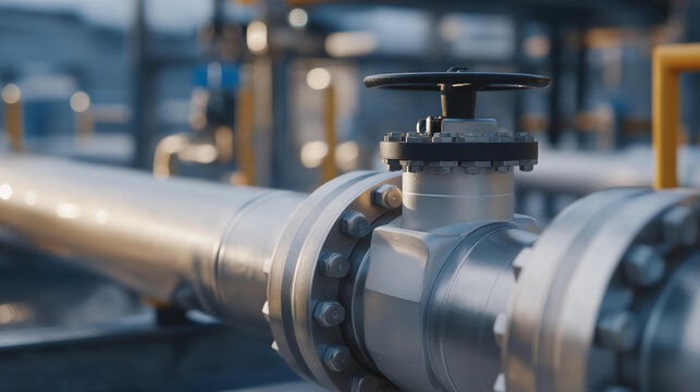 A technical infrastructure concept highlights metal fittings and valves assembled within pipelines, emphasizing reliability, leak prevention, and system efficiency. cinematic color correction,
