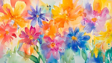 Obraz premium Vibrant Watercolor Flowers in Bloom with Bright Colors and Texture