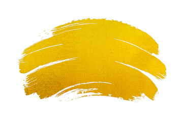 Gold acrylic paint brush strokes isolated on white background.